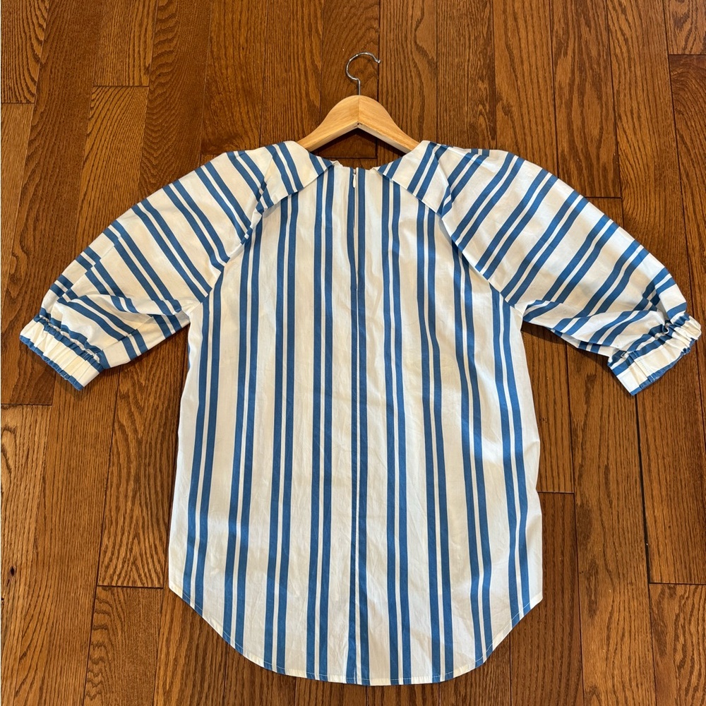H&M Blue & White Striped Puff Sleeve Blouse Cottagecore Women’s Chic Top Size 8 - Picture 4 of 4